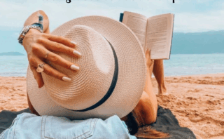 Woman lying on a beach reading a book, with text above: "Six empowering books for women leaving abusive relationships—discover must-read books for women seeking healing and strength.